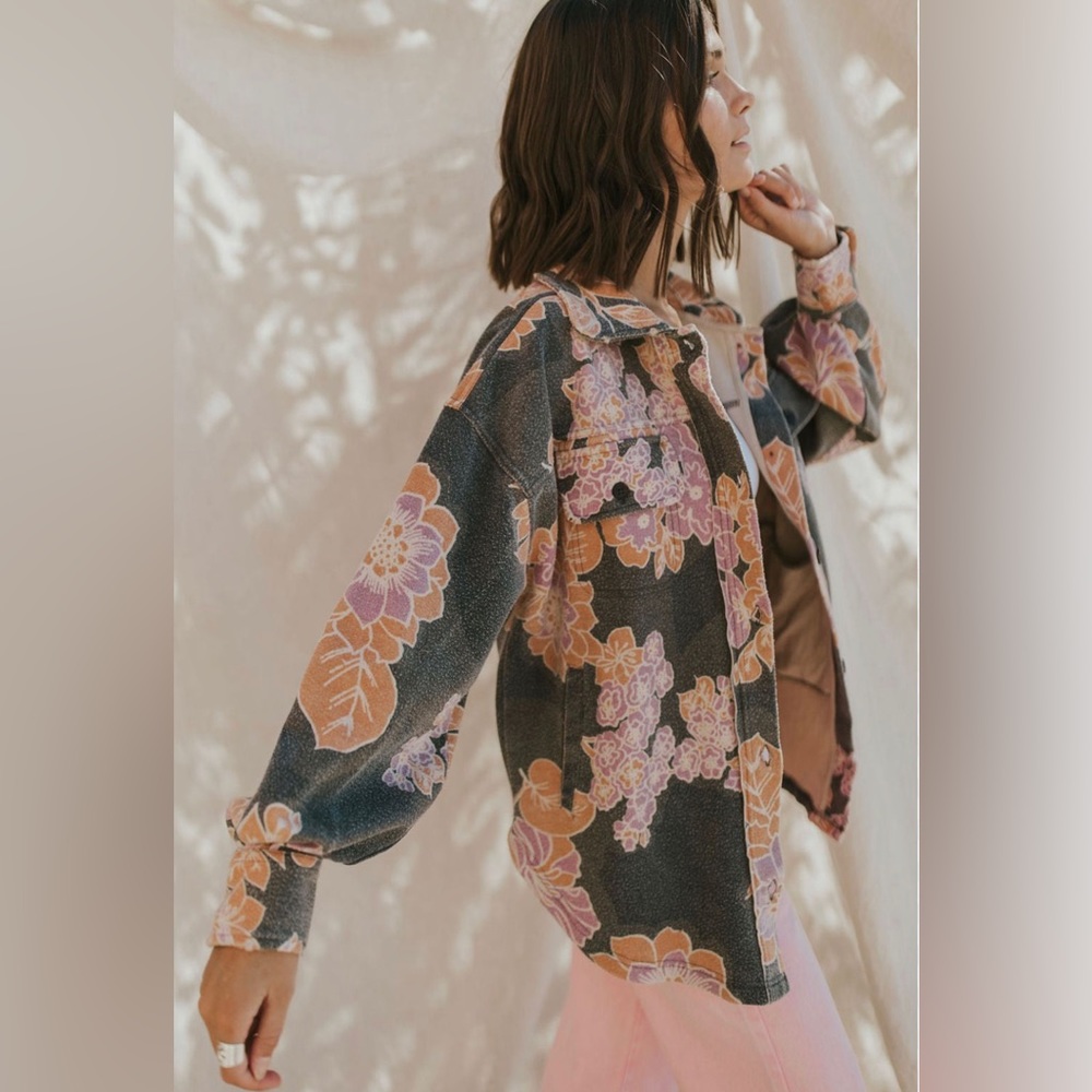 NWT FREE PEOPLE RUBY PRINTED JACKET IN CHARCOAL SIZE SMALL